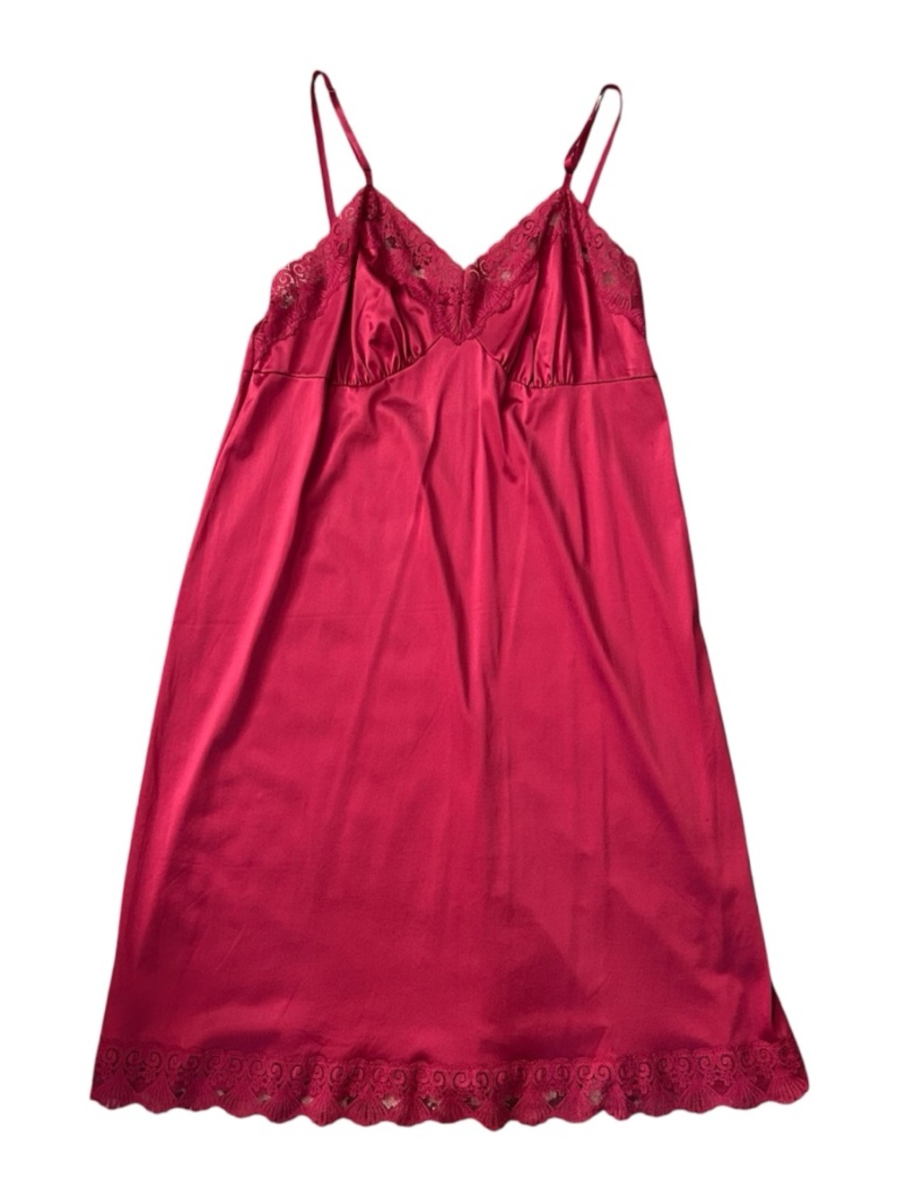 VTG 70s Vanity Fair Red Lace Slip Dress M / L Satin Midi Festival Slip USA Fairy